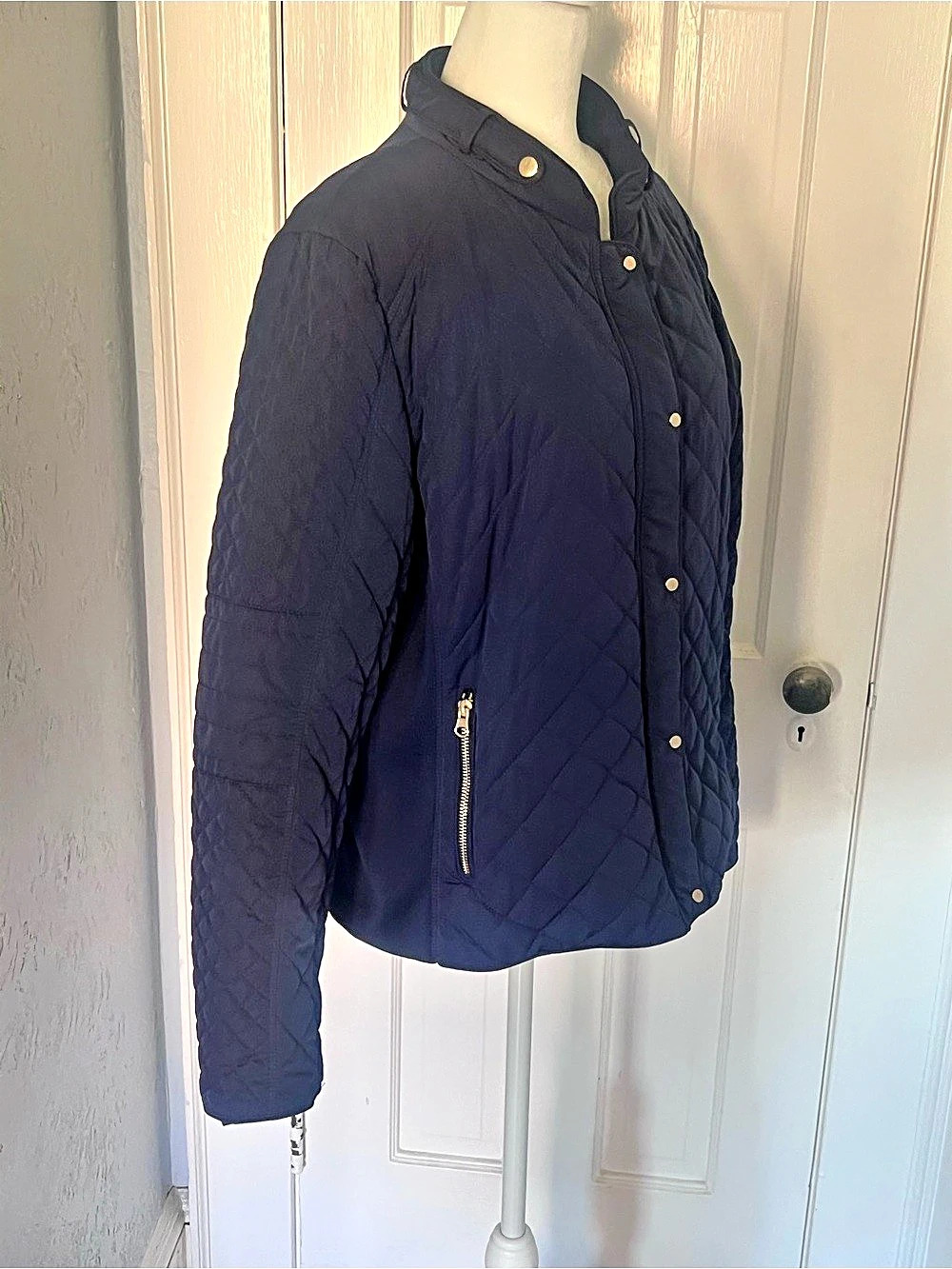 New York & Company Navy Quilted Jacket XL Zip Pockets